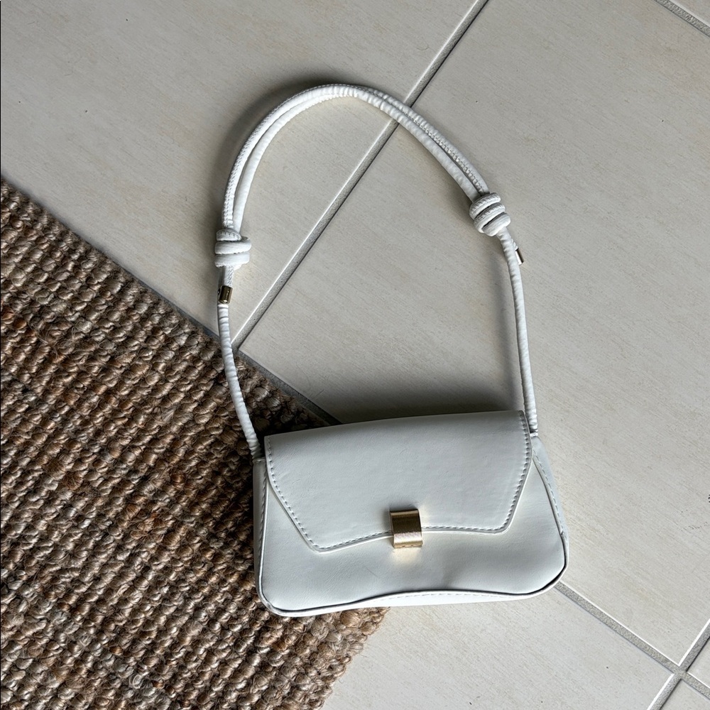 White Shoulder Bag with Gold Accent